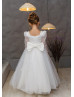 Square Neck Sparkly Lace Tulle Ankle Length Flower Girl Dress